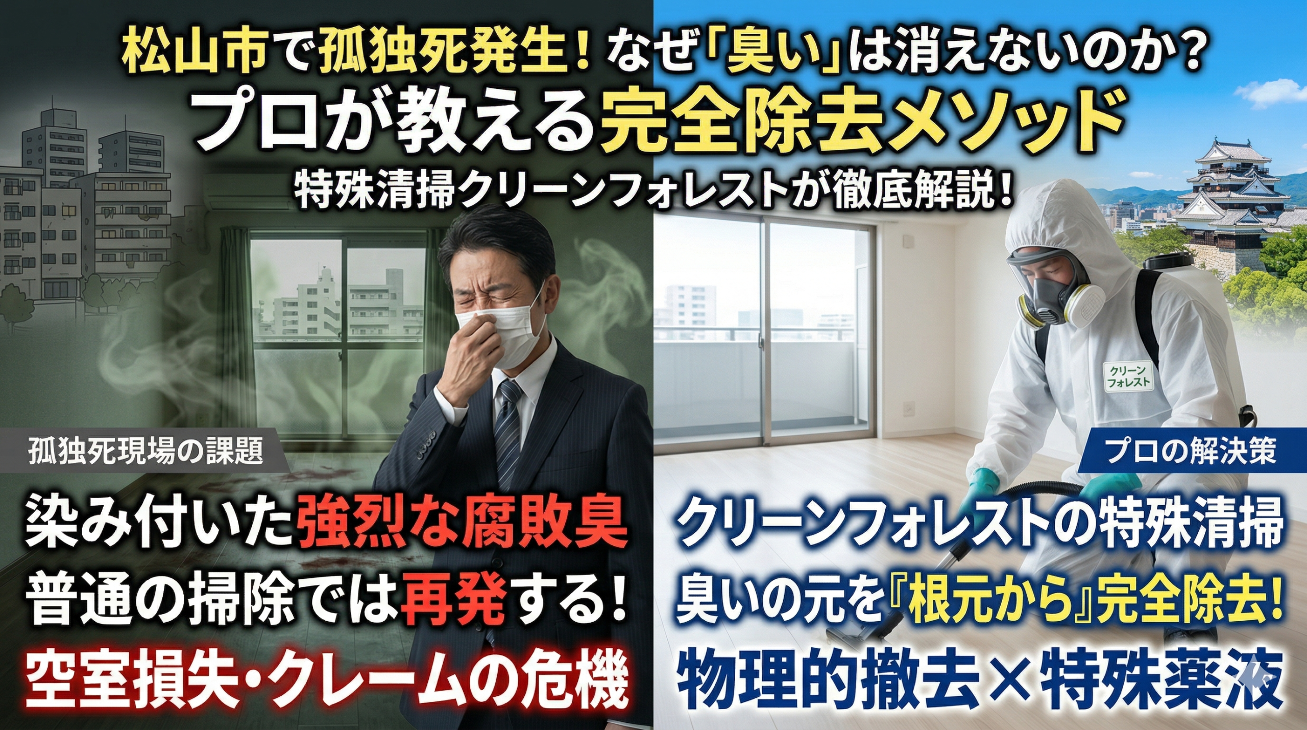 孤独死現場の染み付いた腐敗臭はどう消す？特殊清掃のプロが教える「臭いの元」の完全除去法