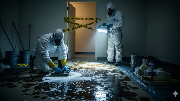 【松山市の特殊清掃事例】体液が染み込んだ床と異臭の部屋を、次の入居者が決まる状態に復旧するには？